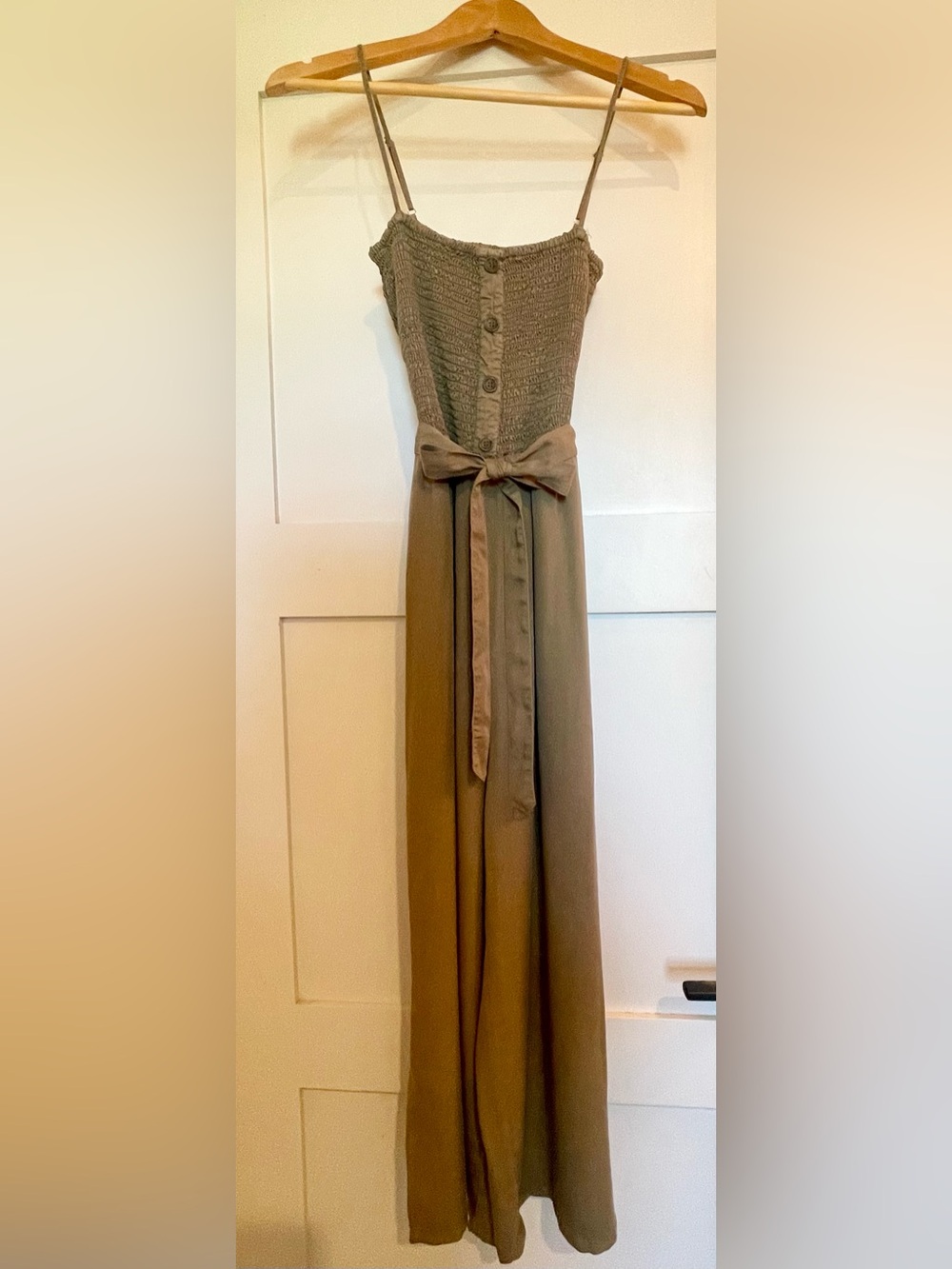 Olive Smocked-Top Cropped Jumpsuit